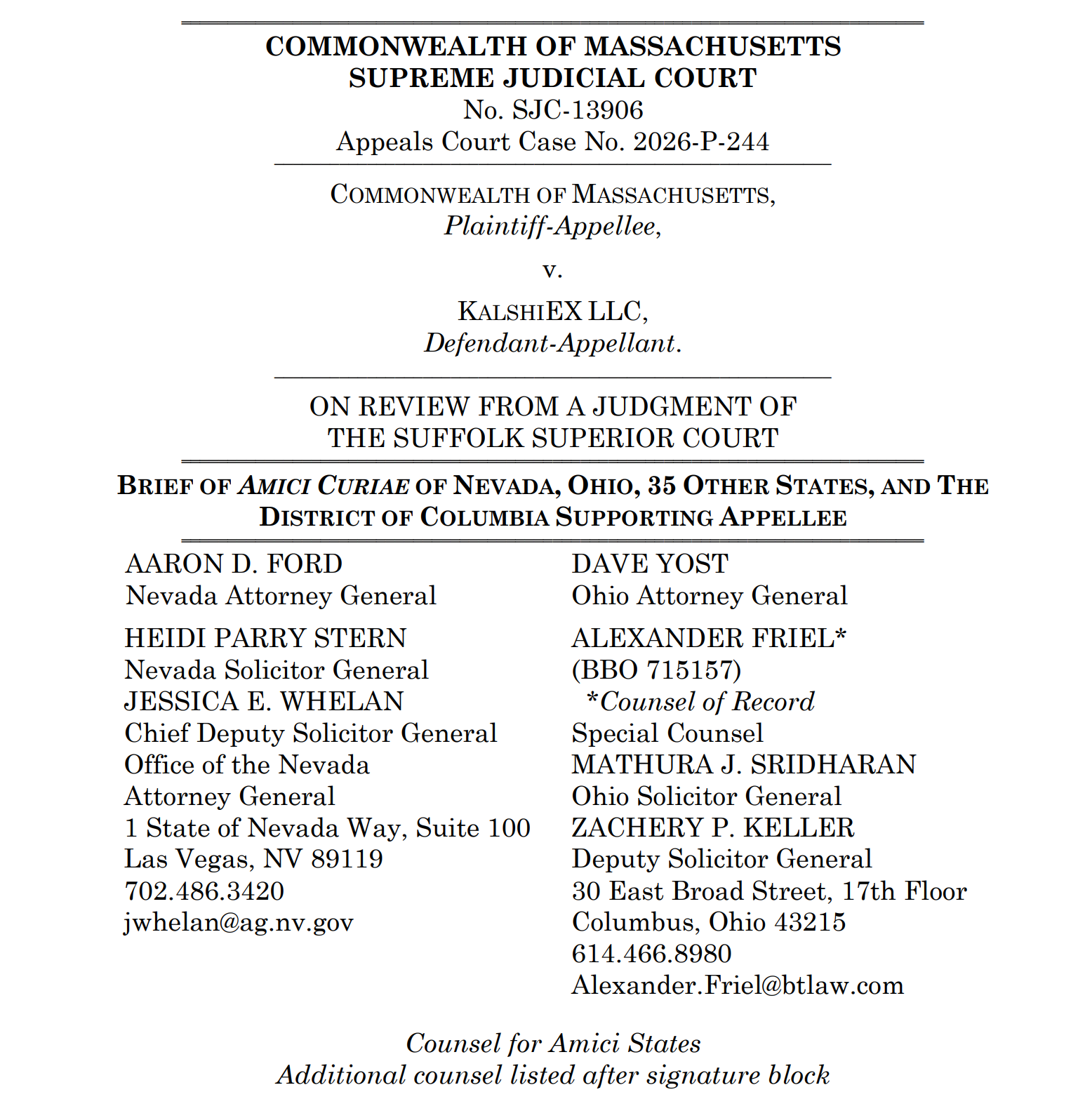 37 states back Massachusetts in amicus brief. Source: New York Gov