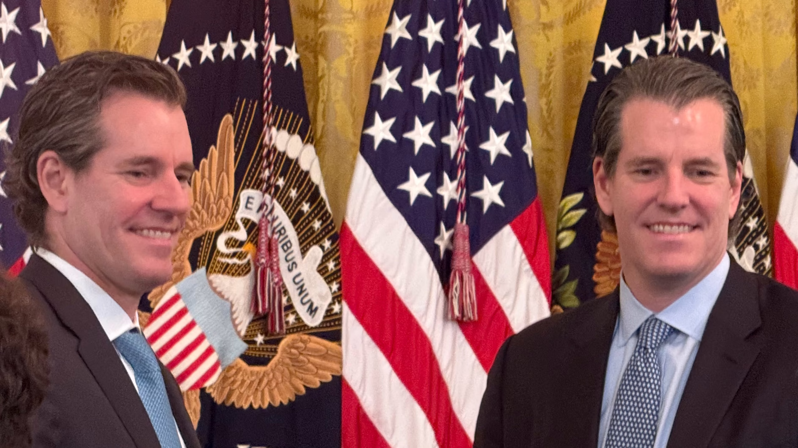 Cameron and Tyler Winklevoss at the White House on July 18, 2025. (Jesse Hamilton/CoinDesk)