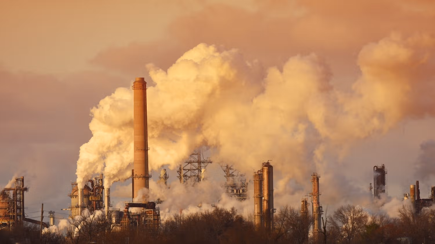 Oil refinery belching clouds of smoke into the air