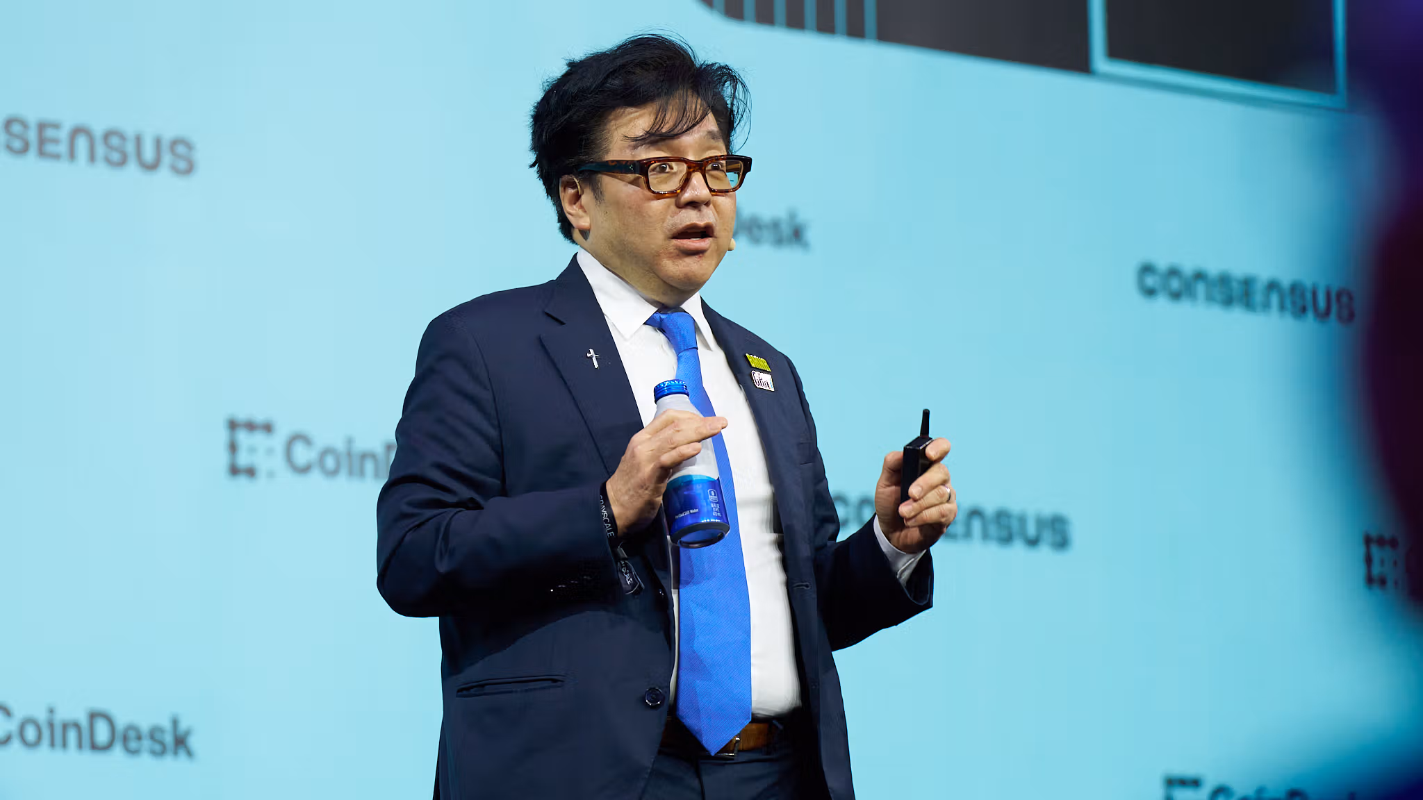 Tom Lee, chairman of Bitmine and cofounder of Fundstrat, speaking at Consensus 2026 in Miami (CoinDesk)