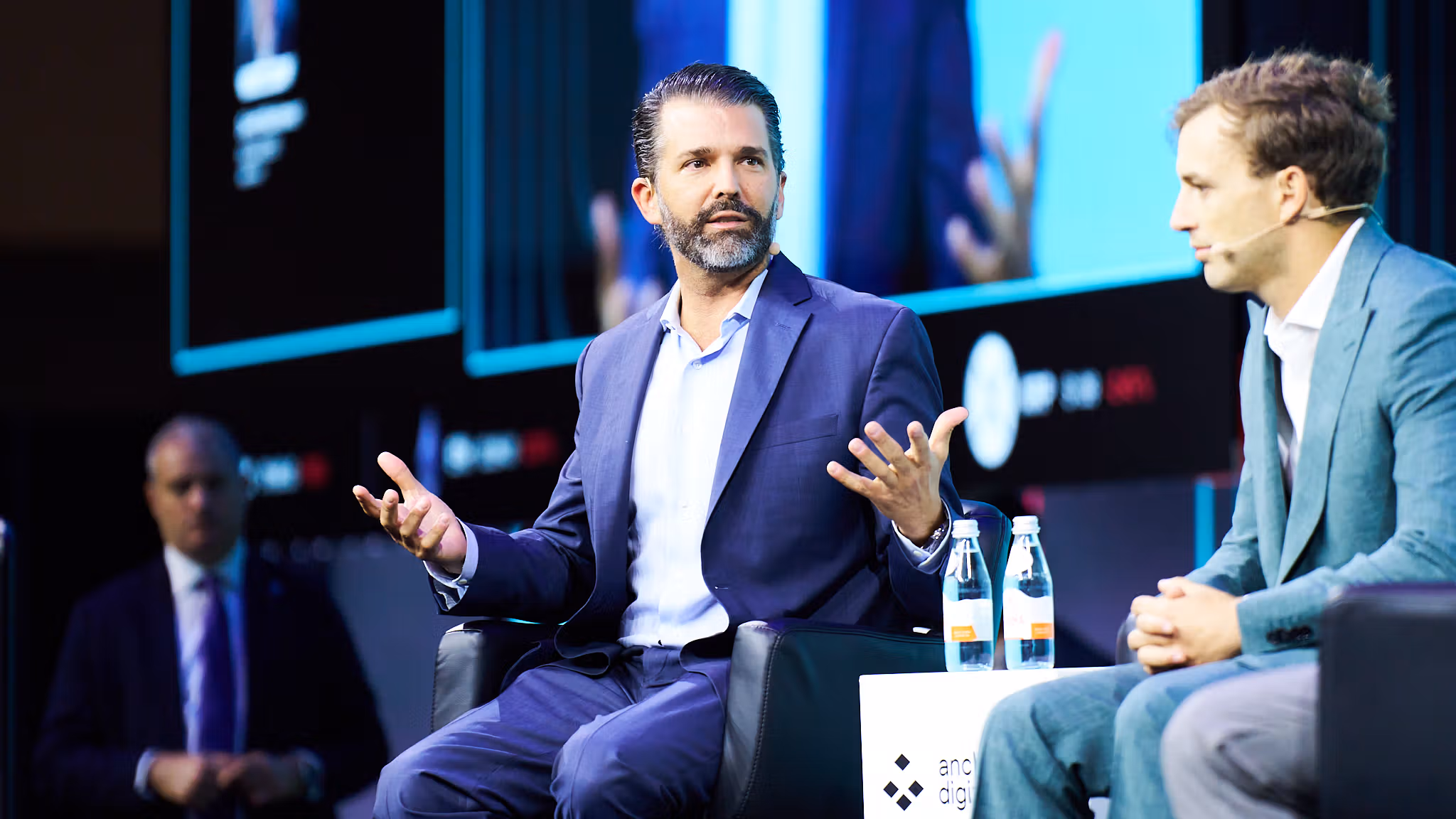 Donald Trump Jr. with Zach Witkoff on the Mainstage at Consensus Miami.