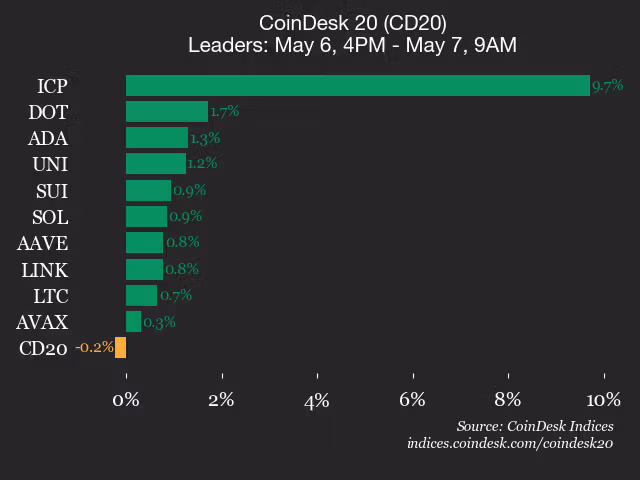 9am CoinDesk 20 Update for 2026-05-07: leaders