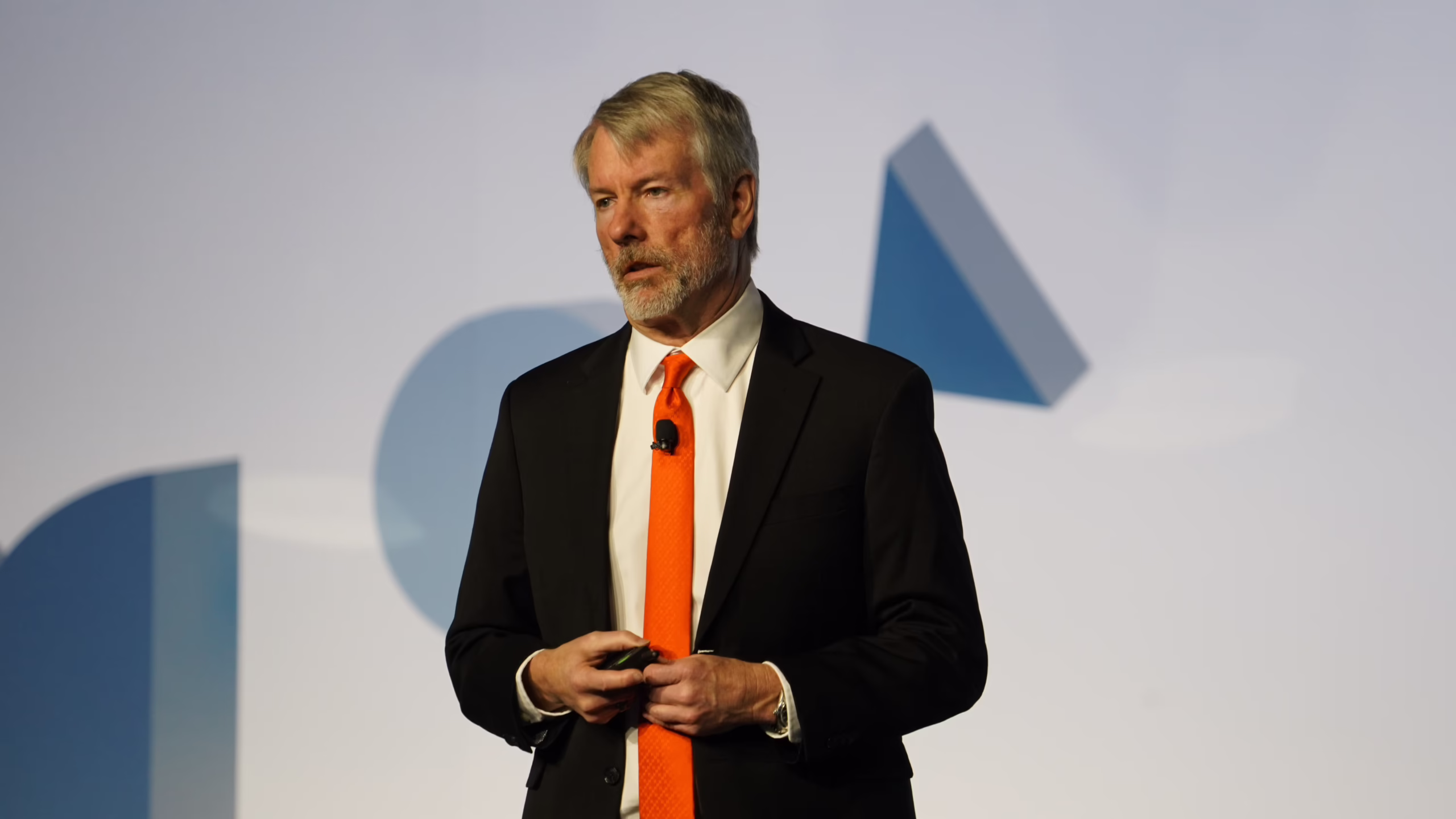 Strategy Executive Chairman Michael Saylor standing. (Nikhilesh De/CoinDesk))