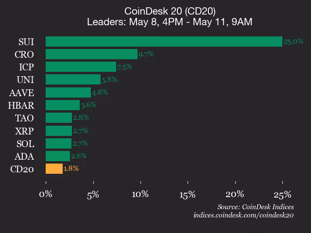 9am CoinDesk 20 Update for 2026-05-11: leaders