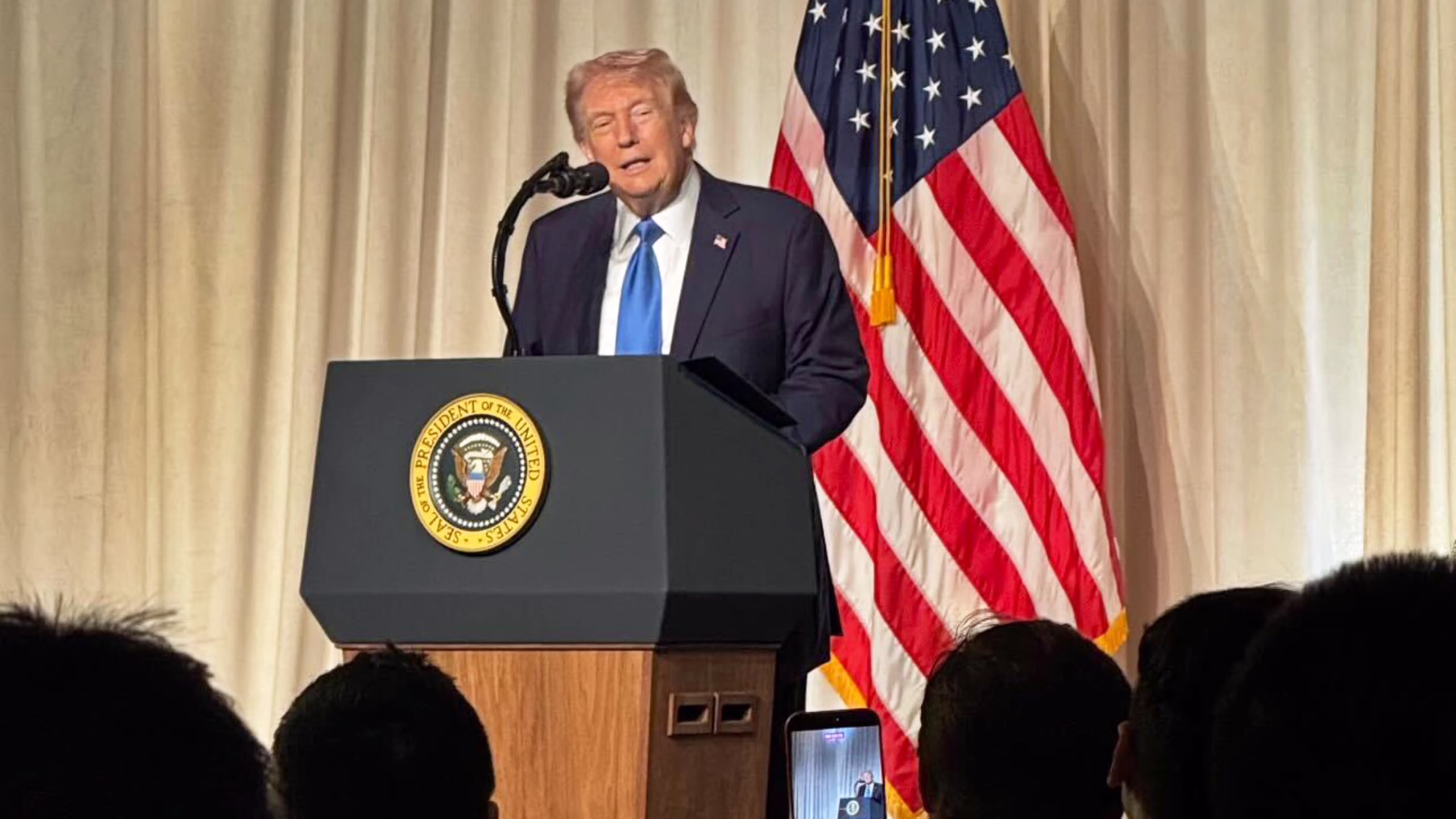 U.S. President Donald Trump speaking at Mar-a-Lago.