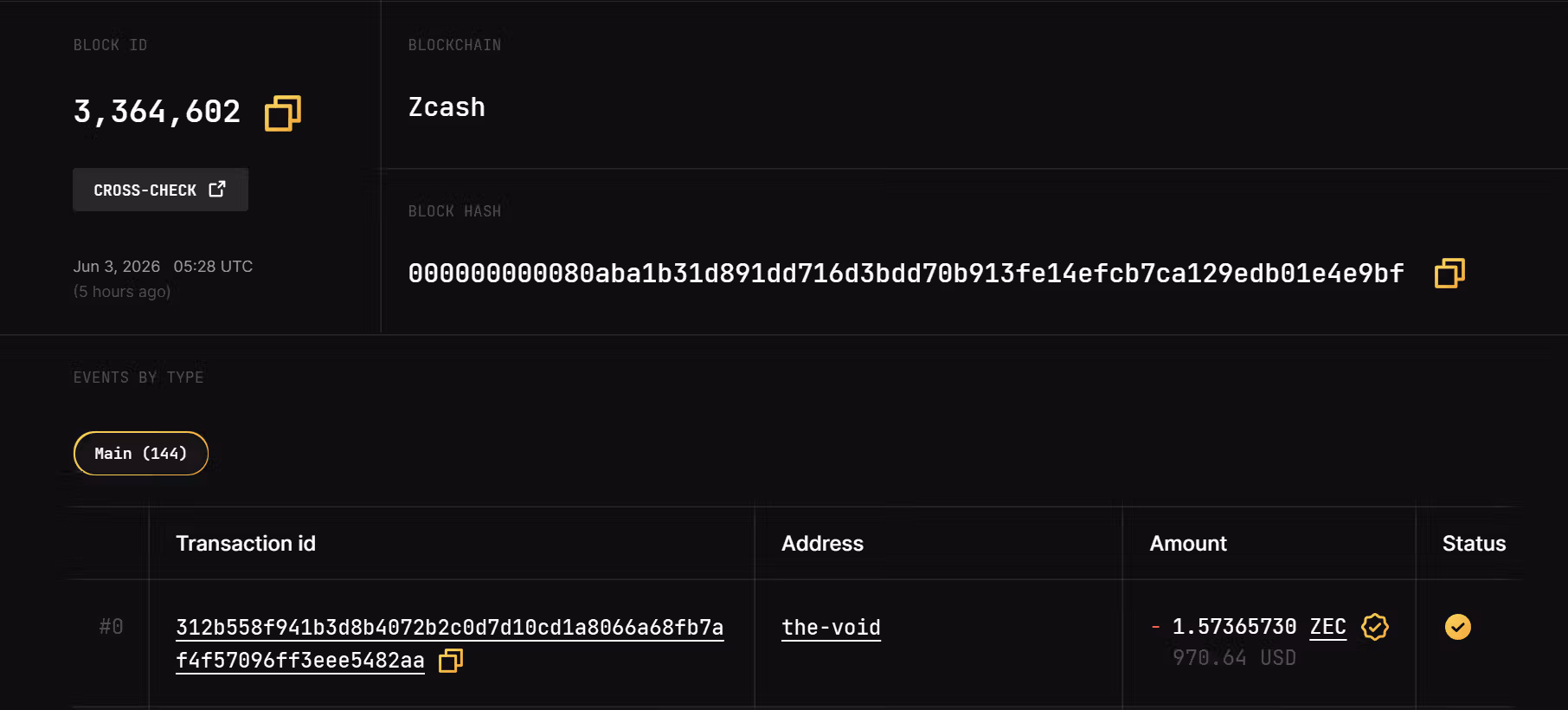 (3xpl.com ZEC block explorer)