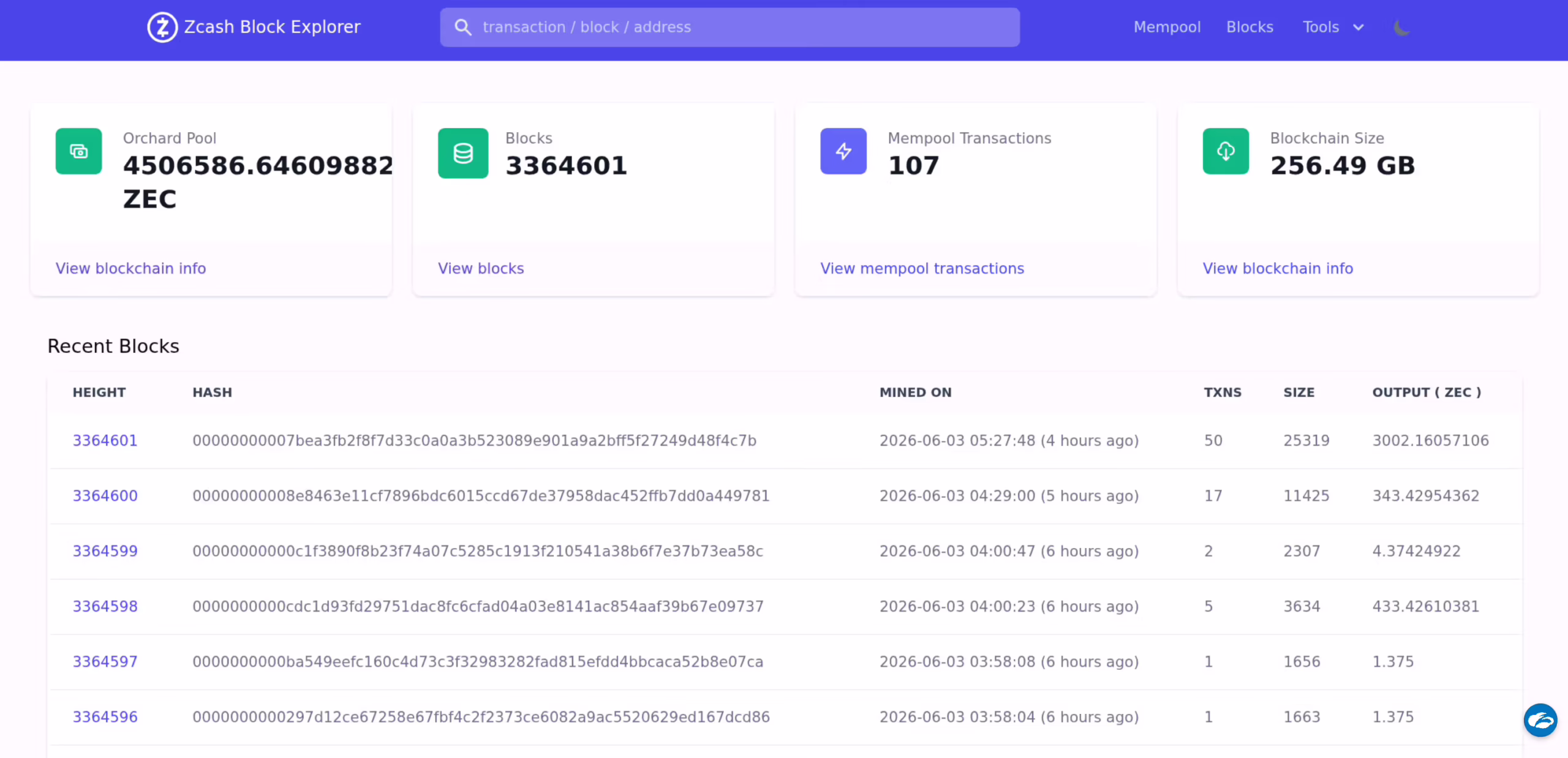(ZCash Block Explorer)