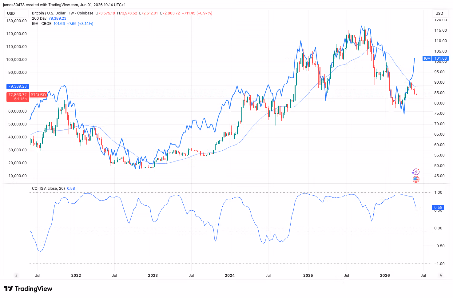 BTCUSD/IGV (TradingView)