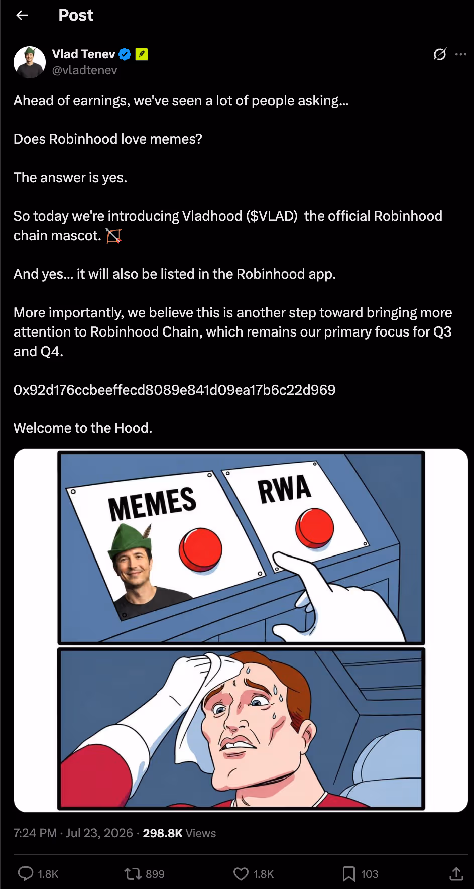 The deleted X post from Val Tenev