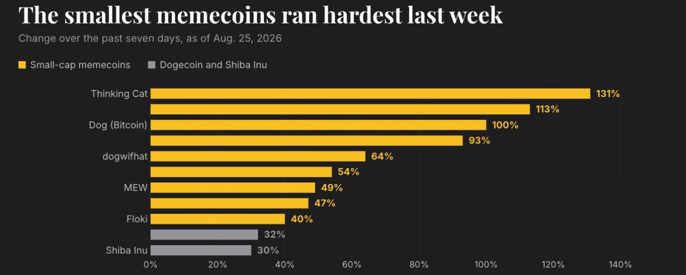Crypto rally spills into dog and cat memecoins as smaller tokens double in a week